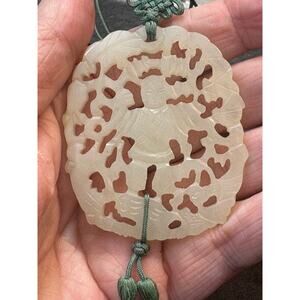 Vintage Nephrite Jade Openwork Pendant Necklace